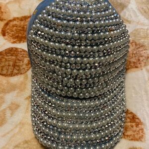 Chic Pearl-Studded Blue Cap